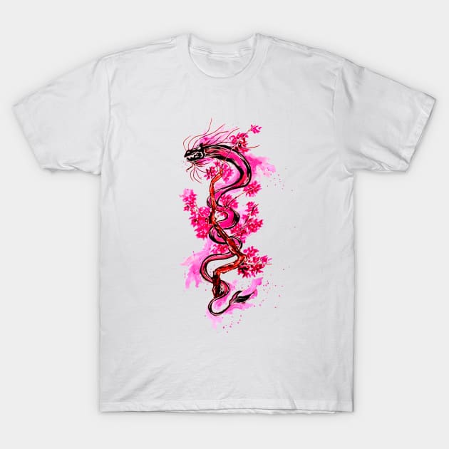 Pink Dragon and Blossoms T-Shirt by ZeichenbloQ